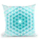 Flower Of Life Pattern - Teal Blue Throw Pillow By Yantart Designs