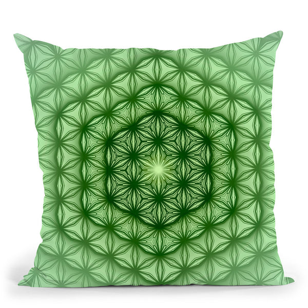 Flower Of Life Pattern - Green Throw Pillow By Yantart Designs