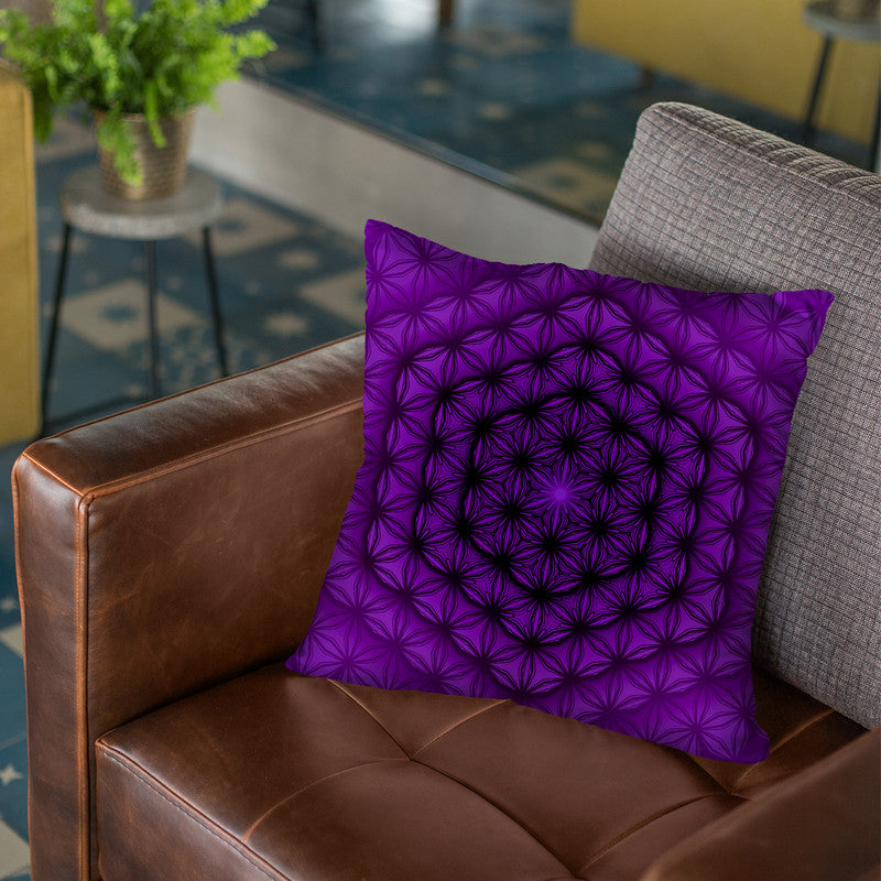 Flower Of Life Pattern - Dark Purple Throw Pillow By Yantart Designs