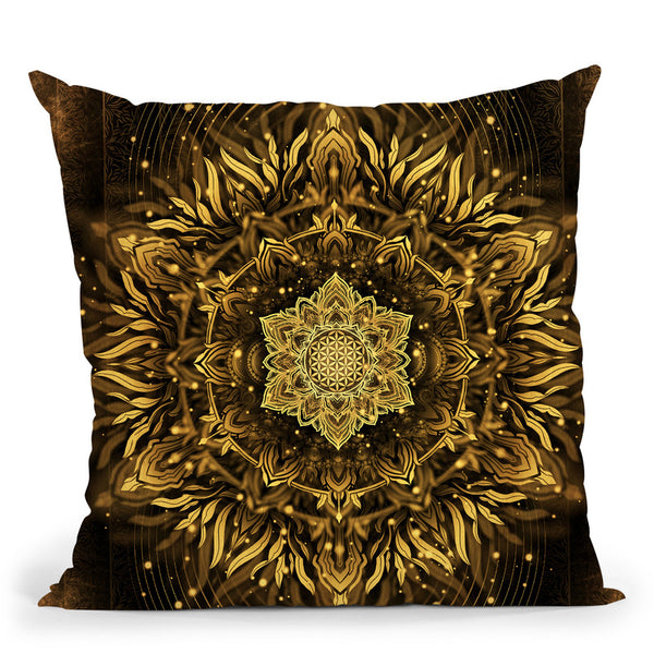 Aligned Flower - Gold Throw Pillow By Yantart Designs