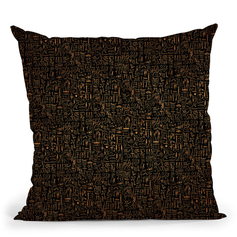 Egyptian Glyphs - Golden Throw Pillow By Yantart Designs