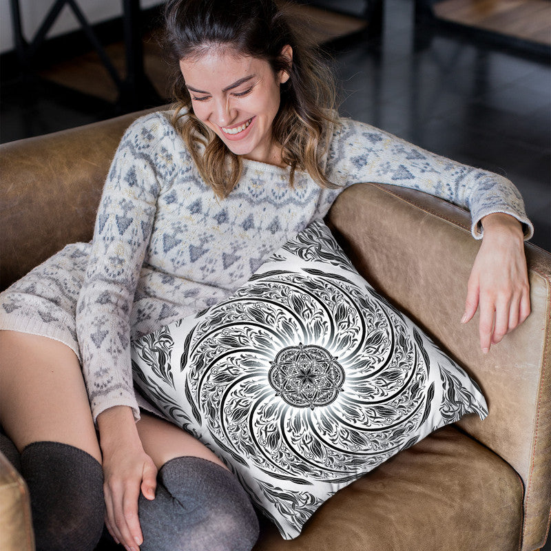 Fibonacci Black Mandala Throw Pillow By Yantart Designs