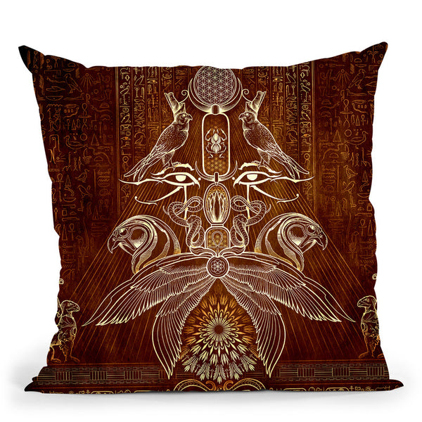 The Auspices Of Horus - Burnt Throw Pillow By Yantart Designs