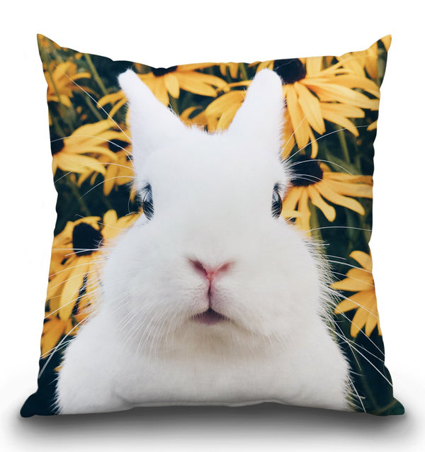 Very Fat Rabbit Mel Flowers Throw Pillow